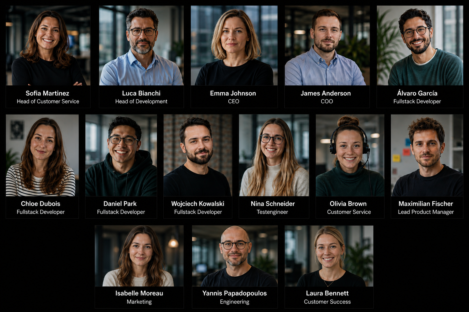 Das Pecugate-Team: CEO, COO, Head of Development, Fullstack-Entwickler, Lead Product Manager, Testengineering, Marketing und Kundenservice